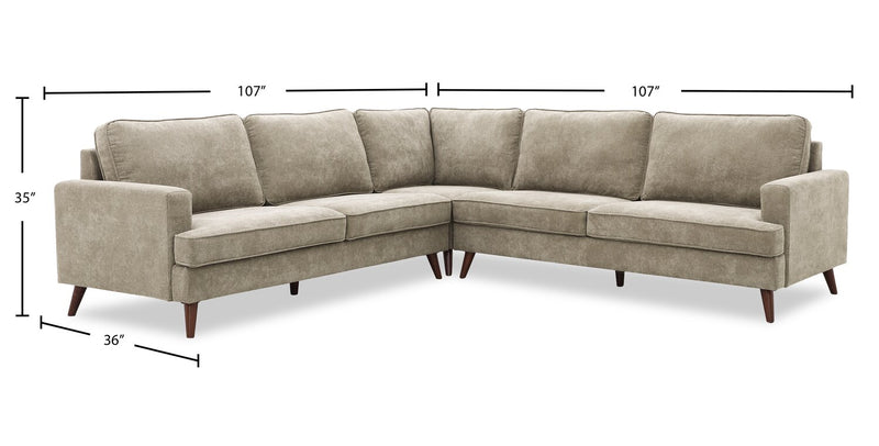Sofa sectionnel en forme de V Kira 3 pièces en tissu - gris