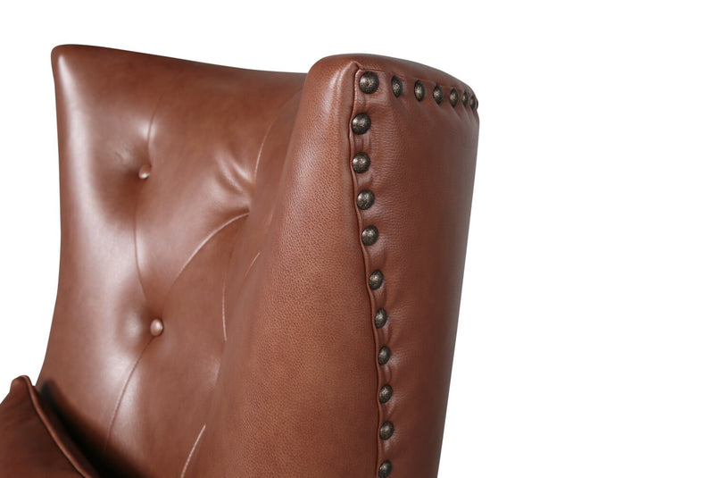 Fauteuil d’appoint Haden de 30 po en cuir véritable avec base en bois et bordure de clous décoratifs - brun pavé Sidekick