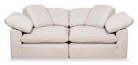  Causeuse modulaire Eclipse de 86 po en tissu d’apparence lin avec coussins réversibles en duvet et plumes - beige lin