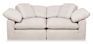 Causeuse modulaire Eclipse de 86 po en tissu d’apparence lin avec coussins réversibles en duvet et plumes - beige lin