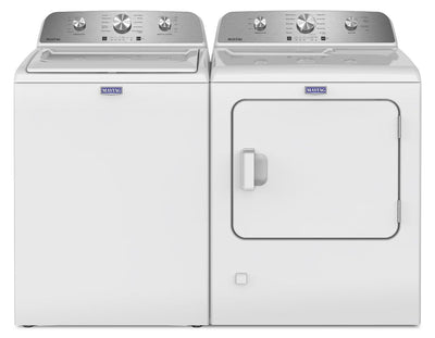 Maytag 4.8 Cu. Ft. Top Load Washer and 7.0 Cu. Ft Electric Dryer – White - MATL4205 | Laveuse à chargement par le haut de 4,8 pi3 et sécheuse électrique de 7,0 pi3 de Maytag - blanches - MATL4205