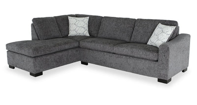 Aubrey 114" Left-Facing Chenille Fabric Eurostyle Queen Sofa Bed Sectional with Wooden Legs – Grey | Sofa-lit sectionnel de gauche avec grand lit Aubrey de 114 po de style européen en tissu de chenille avec pattes en bois - gris