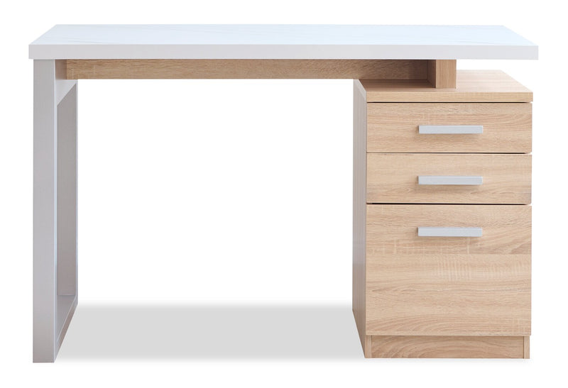 Bureau réversible Oscar de 47 po avec rangement - imitation de marbre blanc et blanc vieilli