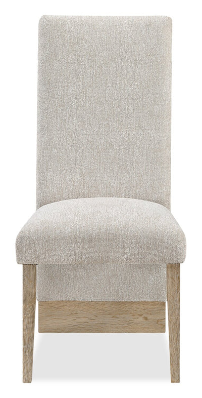 Vega Dining Chair with Polyester Fabric, Wood, Channeled Tufting - Natural | Chaise de salle à manger Vega en tissu de polyester et bois avec capitonnage à canaux - naturelle