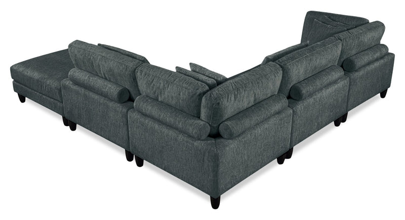 Sofa sectionnel modulaire Lounge 5 pièces en chenille avec pouf - gris