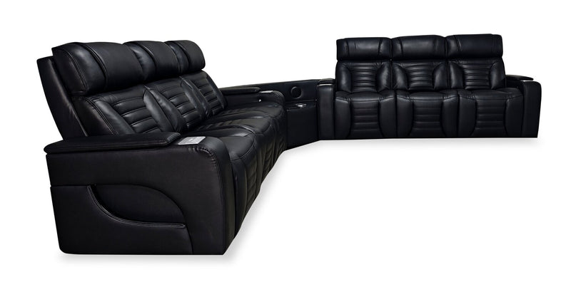 Sofa sectionnel à inclinaison électrique Zen 3 pièces en similicuir avec massage et 2 consoles rabattables - noir