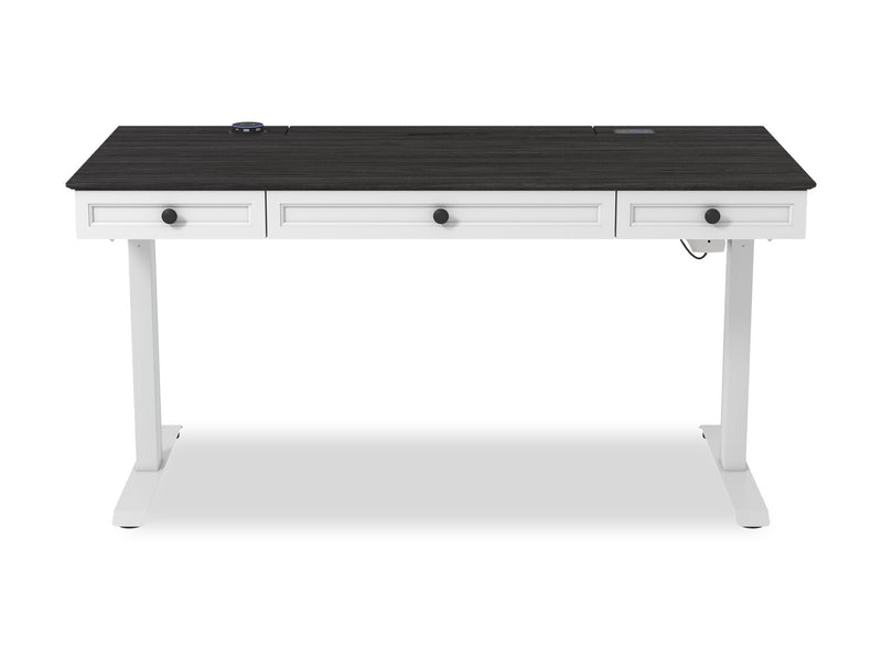 Bureau Elevate de 60 po à hauteur réglable avec rangement et recharge sans fil - blanc et gris