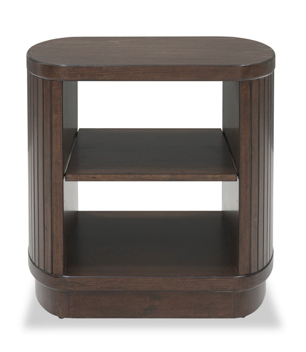 Table de bout moderne Vernon de 25 po en bois massif avec 2 tablettes - brun foncé