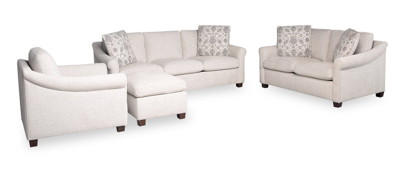 Sofa Mallie de 84 po en tissu de chenille avec accoudoirs enroulés et pattes en bois - blanc coquillage