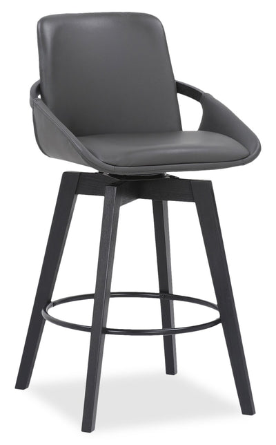 Apex Counter-Height Stool with Swivel Seat & Vegan Leather Fabric, 27"H, Wood & Metal - Grey | Tabouret 27 po Apex de hauteur comptoir en tissu de cuir végétalien et en métal et bois avec siège pivotant - gris