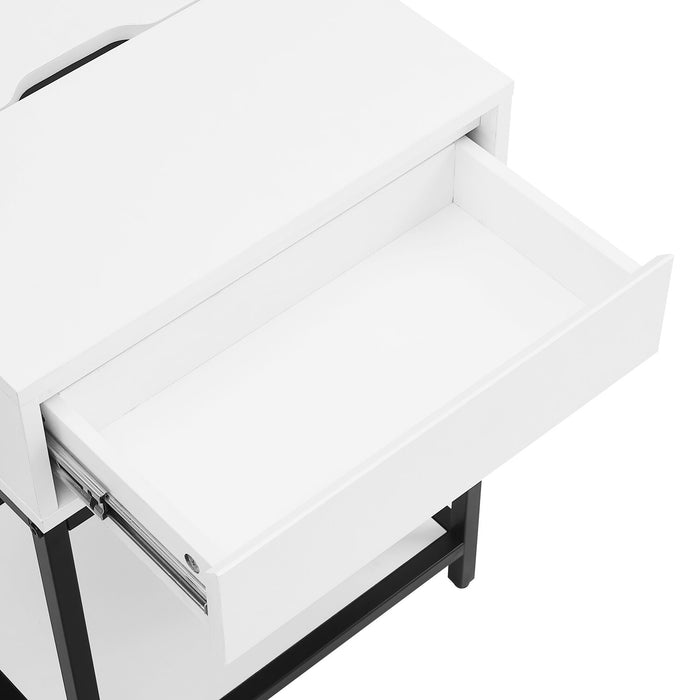 Table de nuit Akio de 18 po (l) x 25,75 po (H) à 1 tiroir avec dessus relevable et rangement - blanche et noire