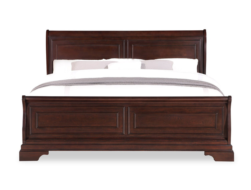 Ensemble de chambre à coucher Marco 6 pièces avec lit, commode, miroir et table de nuit, brun cerisier - format très grand lit