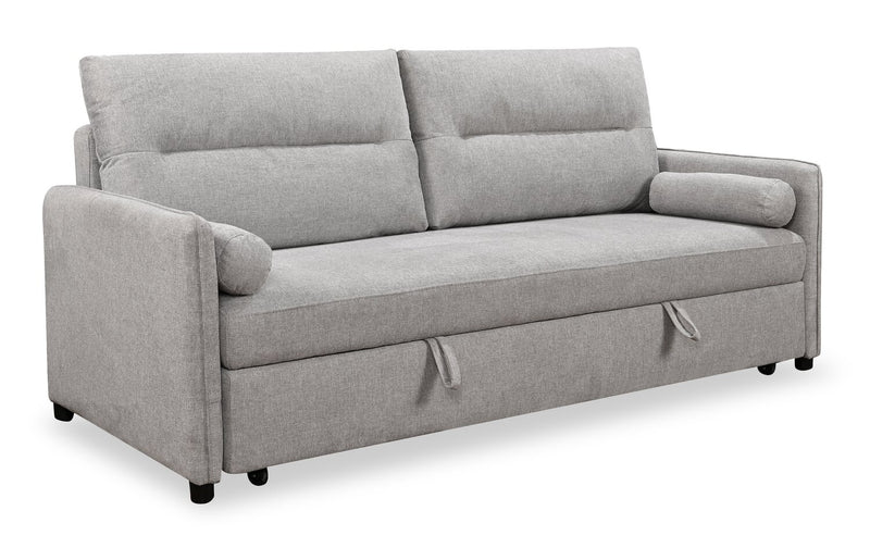 Sofa-lit Shadow de 82,5 po en tissu d’apparence lin avec rangement et deux accoudoirs coussinés - gris