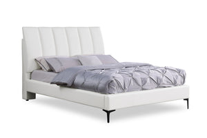 Lit plateforme rembourré Nova en tissu de cuir végétalien blanc - format grand lit