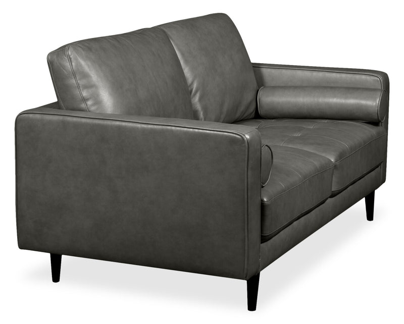 Causeuse Edge de 70 po en cuir véritable avec pattes en bois et coussins de dossier amovibles - grise