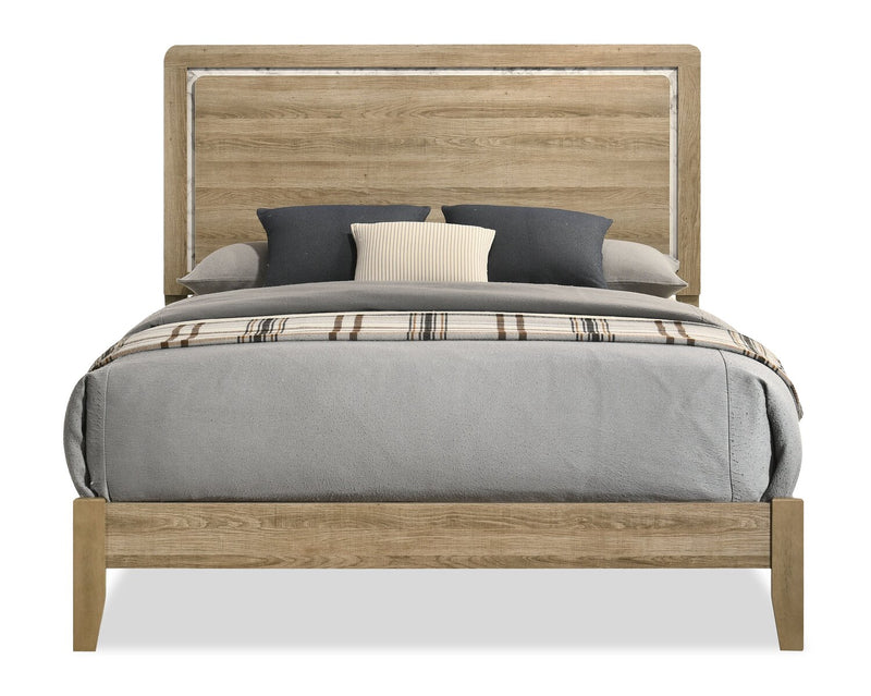 Lit à panneaux Sable brun clair avec tête de lit et cadre de lit - format grand lit