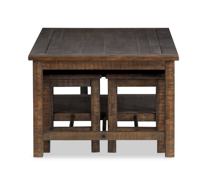 Table à café Edwin de 52 po en pin champêtre avec rangement et tabourets - brun champêtre