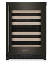  Cellier à vin KitchenAid de 24 po sous le comptoir avec grilles à extension complète à devant en bois - Minerai noir - KUWR524SBE