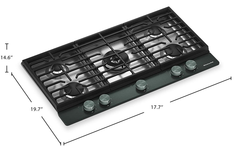 Surface de cuisson à gaz sur métal KitchenAid avec grille pour wok intégrée - Genièvre - KCGK536SJP