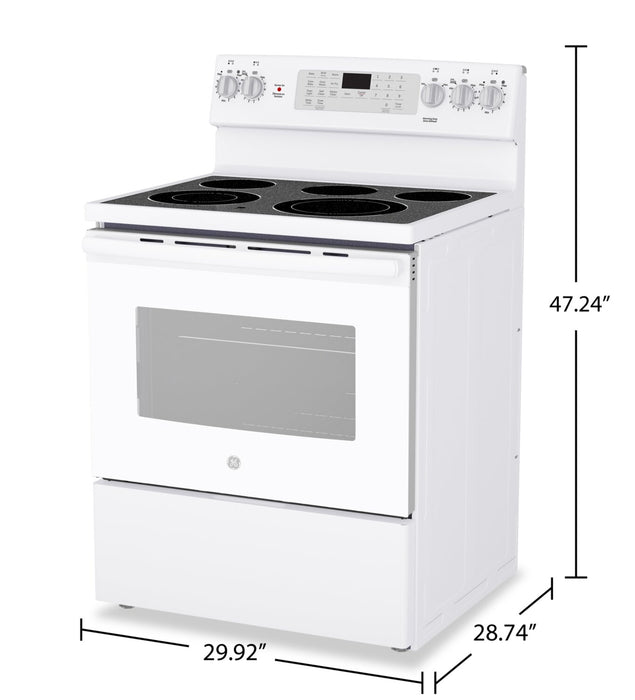Cuisinière électrique amovible GE de 5 pi3 à convection avec friture à air sans préchauffage - blanche - JCB840DVWW