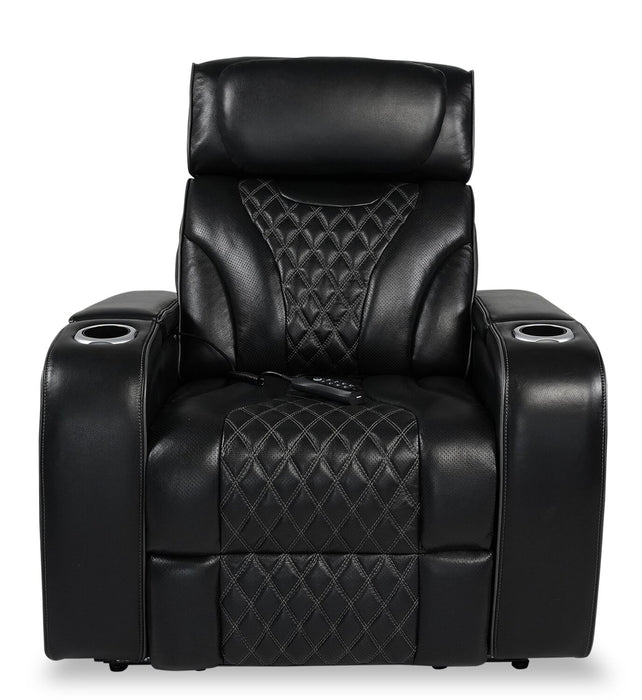 Fauteuil de massage à inclinaison électrique Elite de 38 po en cuir véritable avec appuie-tête électrique et accoudoirs de rangement - noir