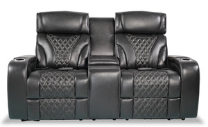 Causeuse de massage à inclinaison électrique Elite de 74 po en cuir véritable avec appuie-têtes électriques et accoudoirs de rangement - noire