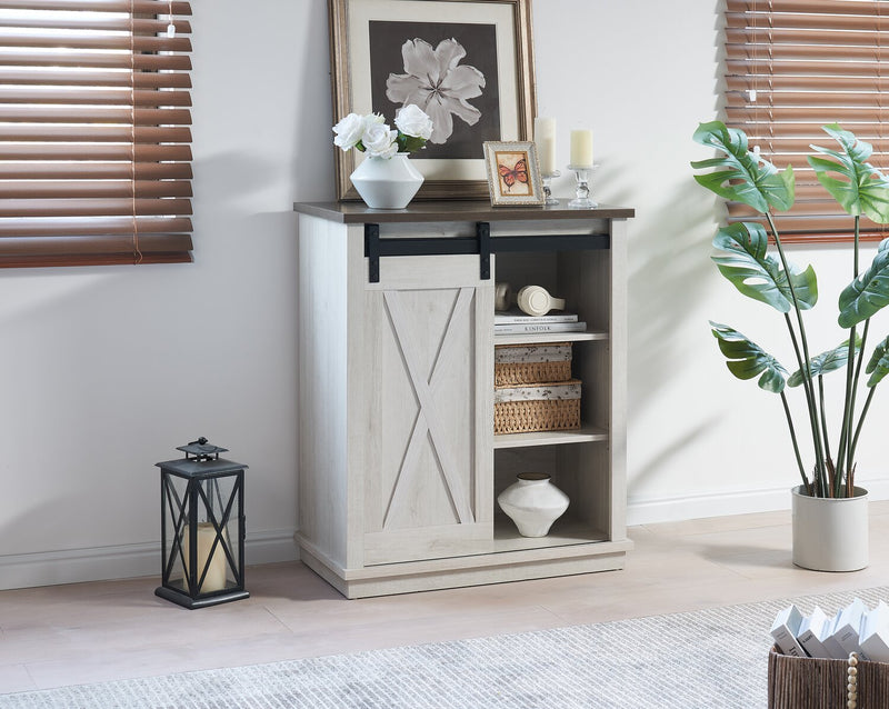 Armoire décorative Bristow de 31 po avec tablettes et porte de grange coulissante - chêne blanc