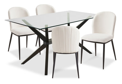 Ace 5pc Dining Set with Table & 4 Chairs, Glass Top, 63"W - Brown & Ivory | Ensemble de salle à manger Ace 5 pièces avec table de 63 po (L), dessus en verre et 4 chaises - brun et ivoire