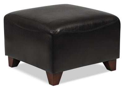 Zello 22.5" Faux Leather Ottoman with Wood Legs - Black | Pouf Zello de 22,5 po en similicuir avec pattes en bois - noir
