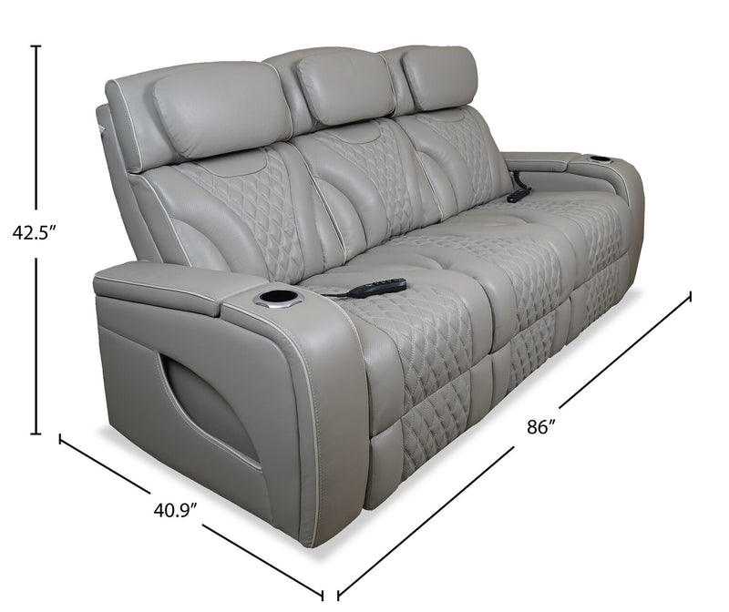 Sofa de massage à inclinaison électrique Elite de 86 po en cuir véritable avec son immersif et appuie-têtes électriques - mastic