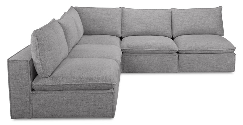 Sofa sectionnel sans accoudoirs modulaire Fusion 5 pièces en tissu de chenille gris argenté avec coussins de dossier amovibles en duvet et plumes
