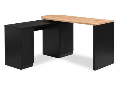Ridley 55.1" Convertible L-Shaped Desk with 3-Drawers - Black and Oak | Bureau convertible en forme de L Ridley 55.1 po avec 3 tiroirs - noir et chêne