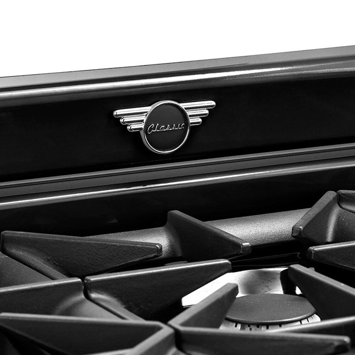 Cuisinière à gaz Classic Rétro par Unique de 36 po et de 5,2 pi3 à 6 brûleurs avec convection - noir minuit - UGP-36CR B