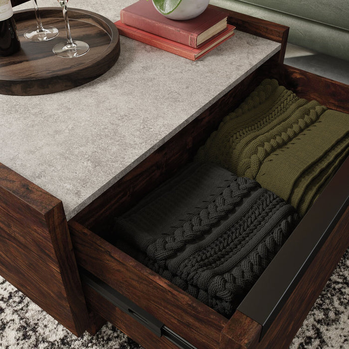 Table à café moderne Benson de 31 po avec rangement - brun foncé et grise