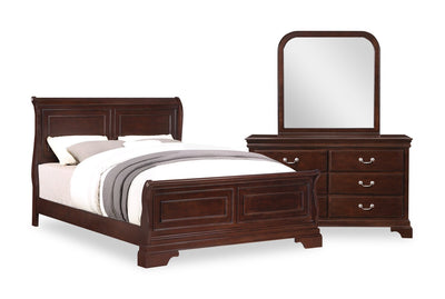 Marco 5pc Bedroom Set with Bed, Dresser & Mirror, Cherry Brown - Queen Size | Ensemble de chambre à coucher Marco 5 pièces avec lit, commode et miroir, brun cerisier - format grand lit