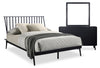 Ensemble de chambre à coucher Milan 5 pièces de style moderne du milieu du 20e siècle avec lit, commode et miroir, noir - format grand lit