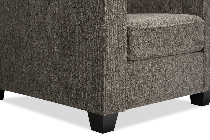 Fauteuil Lennox de 35 po fabriqué au Canada en tissu de chenille avec coussins réversibles et accoudoirs rectilignes - gris