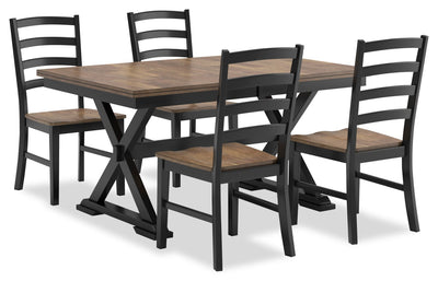 Raven 5pc Dining Package with 60-78"W Extension Table & 4 Chairs - Two-Tone Black & Brown | Ensemble de salle à manger Raven 5 pièces avec table à rallonge, 60 po à 78 po (L) et 4 chaises - deux teintes, noir et brun