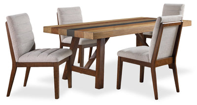 Boden 5pc Dining Set with Table & 4 Chairs, Trestle Base, 78"W - Brown & Beige | Ensemble de salle à manger Boden 5 pièces avec table de 78 po (L), base à tréteaux et 4 chaises - brun et beige