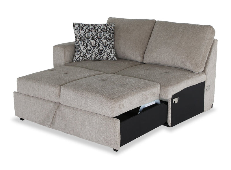 Sofa-lit sectionnel enveloppant de droite Legend 2 pièces fabriqué au Canada en tissu de chenille - beige platine