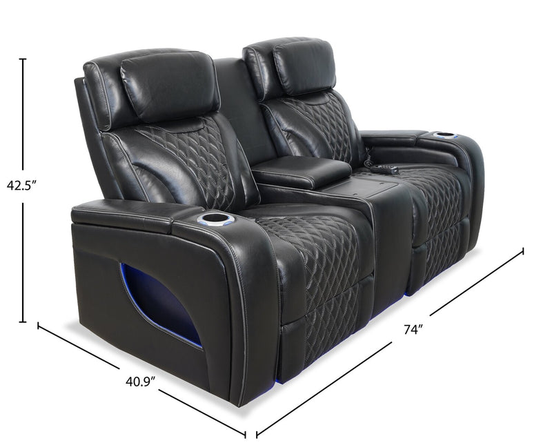 Causeuse de massage à inclinaison électrique Elite de 74 po en cuir véritable avec son immersif et appuie-têtes électriques - noire