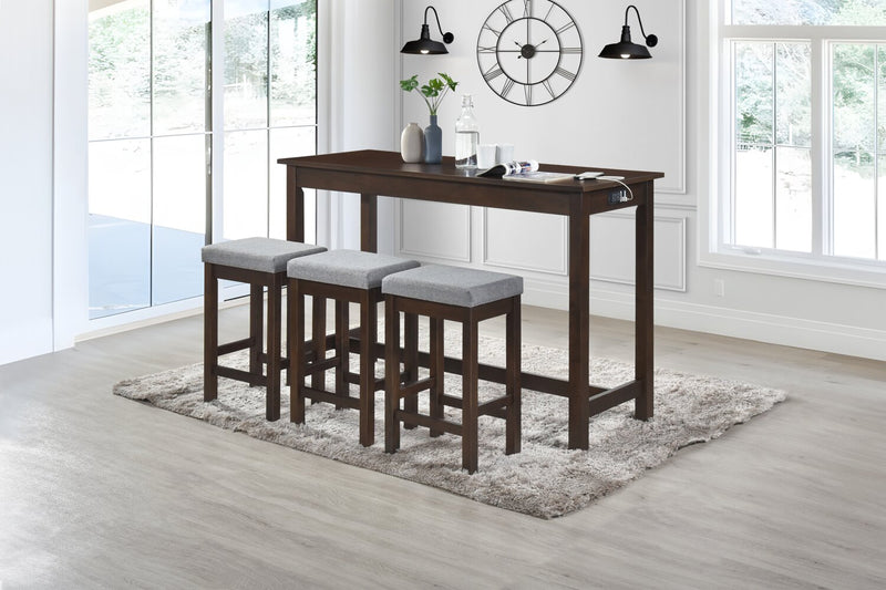 Table de salon moderne Noah de 60 po avec 3 tabourets de hauteur comptoir et ports USB - espresso