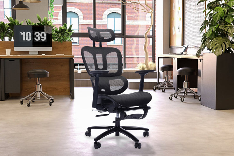Chaise de bureau réglable Diego de Sealy de 26,3 po avec rembourrage en mailles et repose-pied - noire