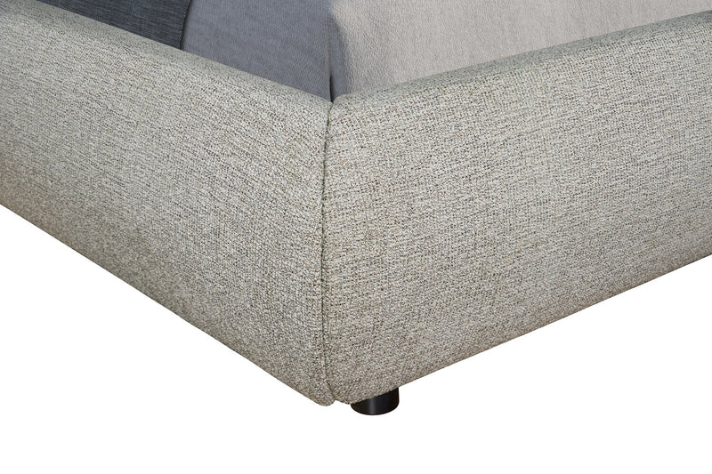 Lit plateforme rembourré Luka en tissu de polyester gris, moderne – format grand lit