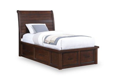 Sonoma Platform Storage Bed with Headboard & Frame, Mango Brown - Twin Size | Lit plateforme de rangement Sonoma avec tête de lit et cadre de lit, brun manguier - format très lit simple