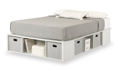 Everley Platform Bed with Built-in Storage & Baskets, White - Full Size | Lit plateforme Everley avec rangement et paniers intégrés, blanc - format lit double