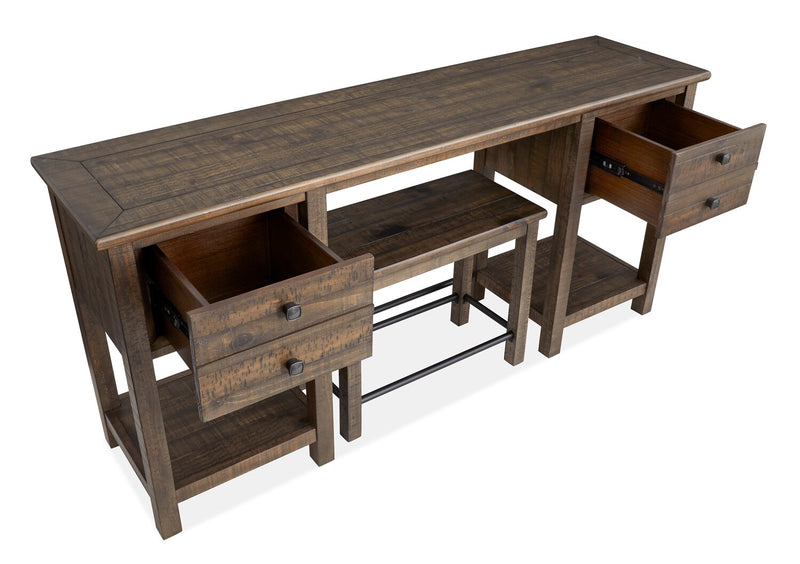 Table de salon Edwin de 64 po en pin champêtre avec rangement et tabouret - brun champêtre