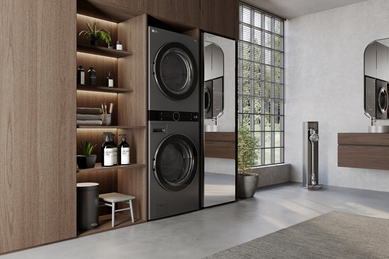 Tour de lavage WashTowerMC haute efficacité LG à chargement frontal avec laveuse de 5,8 pi³ et sécheuse de 7,8 pi³ - acier noir - WKHC252HBA