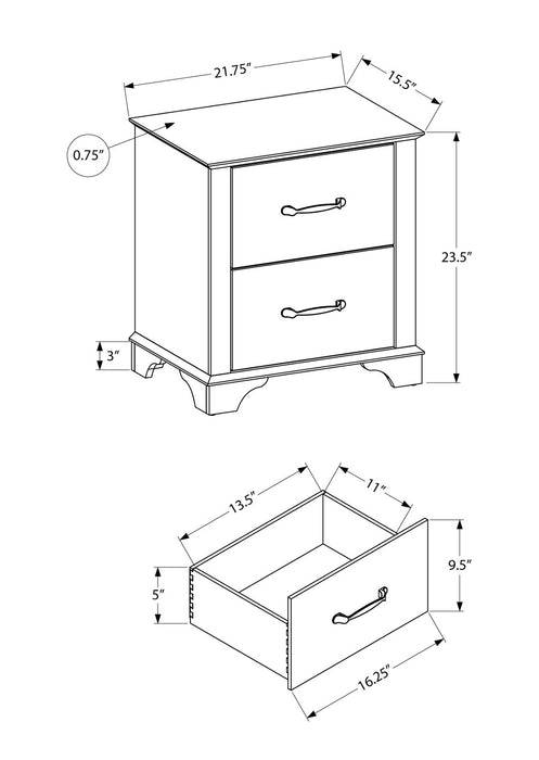 Table de nuit Clara de 22 po (L) x 24 po (H) à 2 tiroirs - chêne blanchi et brun