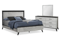 Ensemble de chambre à coucher Blake 5 pièces avec lit, commode et miroir, gris et noir - format grand lit